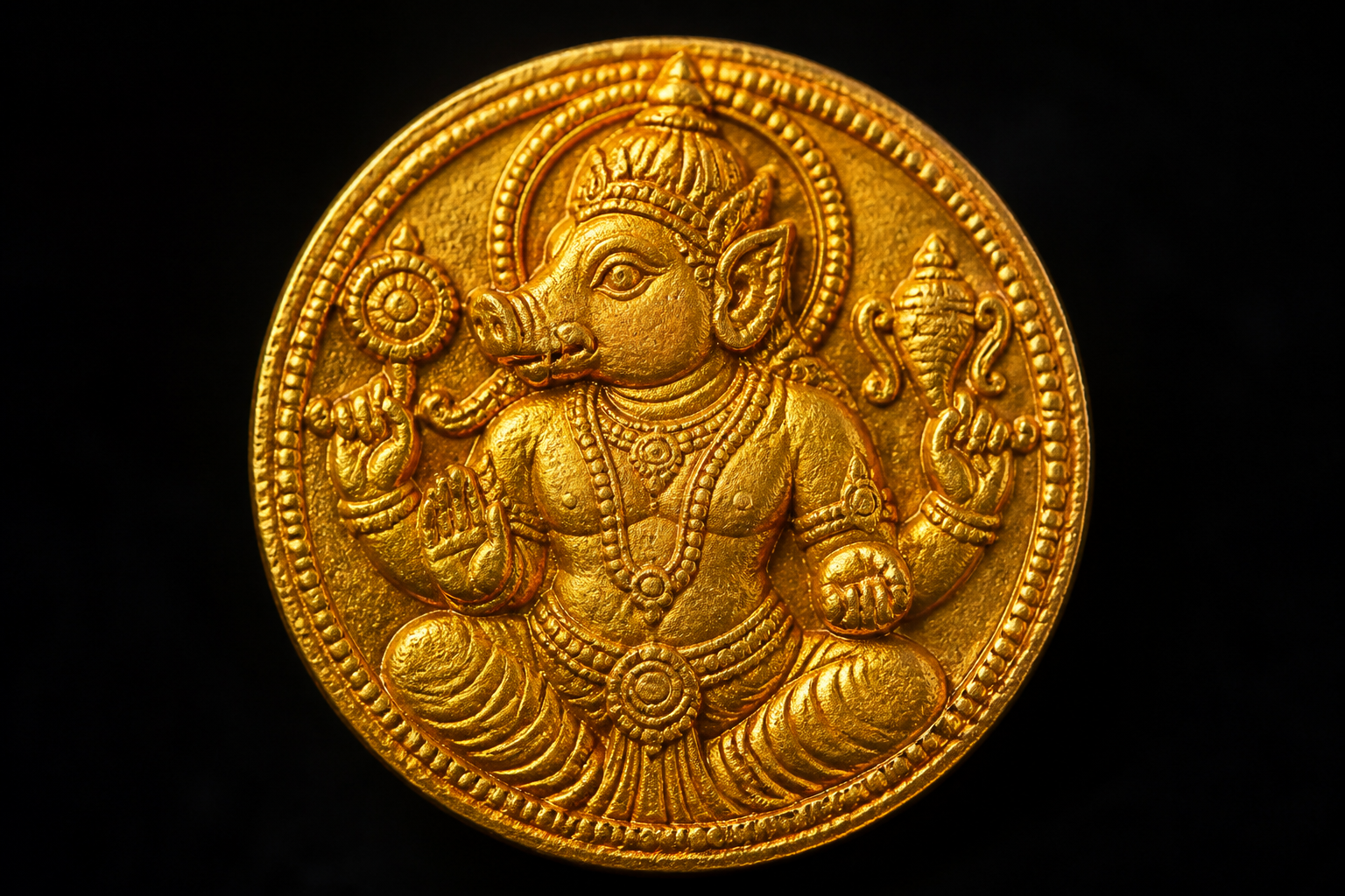 AI HD Vijayanagara gold varaha coin — South Indian temple era