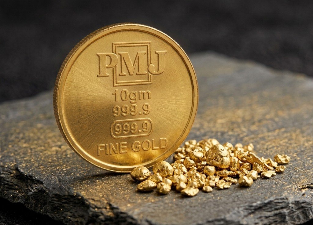 PMJ 10g round fine gold coin standing